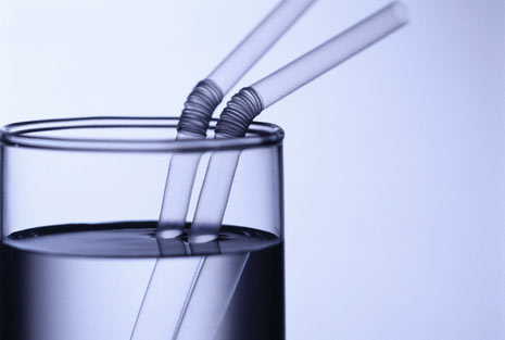 drinking water through a straw