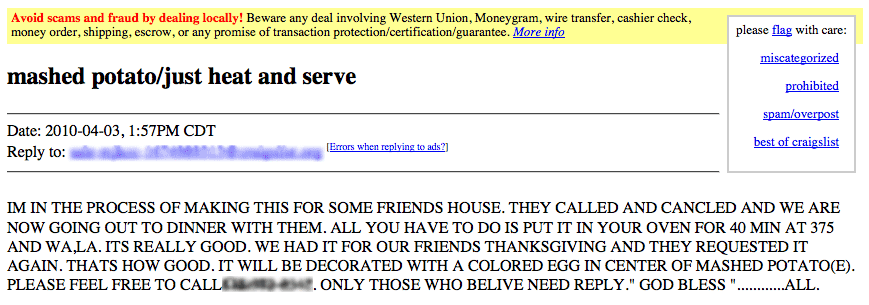 selling mashed potatoes on craigslist mashed potatoes for sale on craig's list