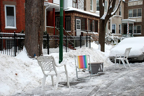 chairs_chicago_winter_parking CHicago saving winter parking spots with chairs